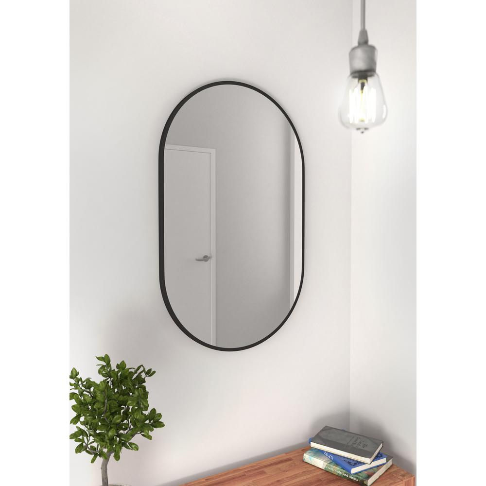 Oval Pencil Edge Mirror With Black Frame, Black Framed Oval Vanity Mirror