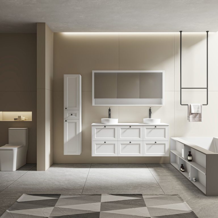 Hampton 1500 Vanity Double Basin in Matt White