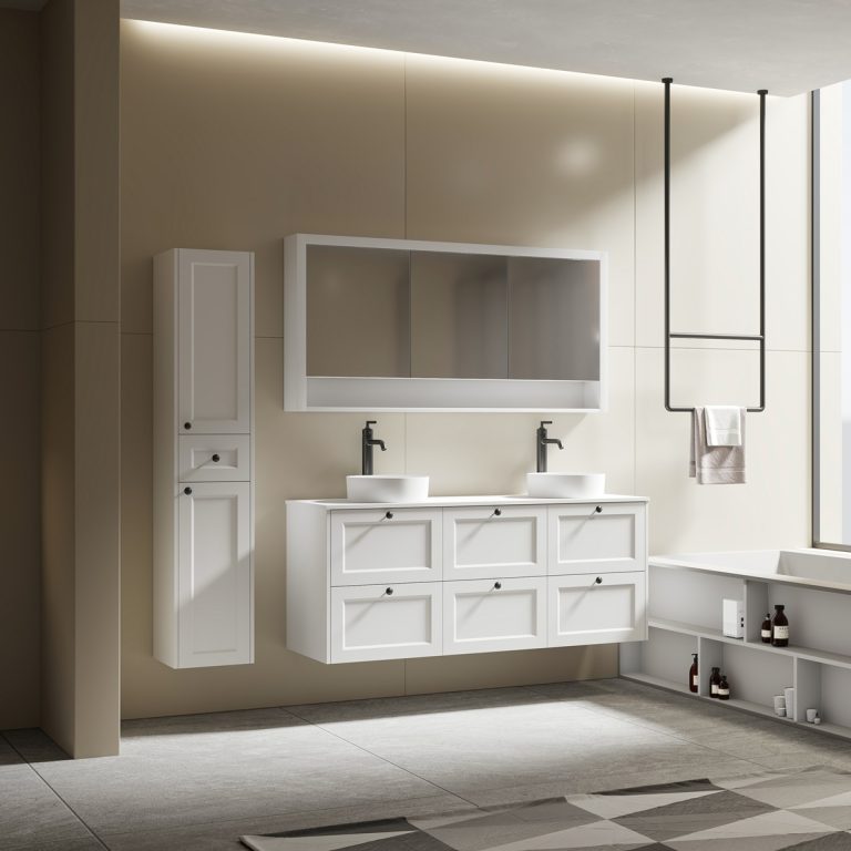 Hampton 1500 Vanity Double Basin in Matt White