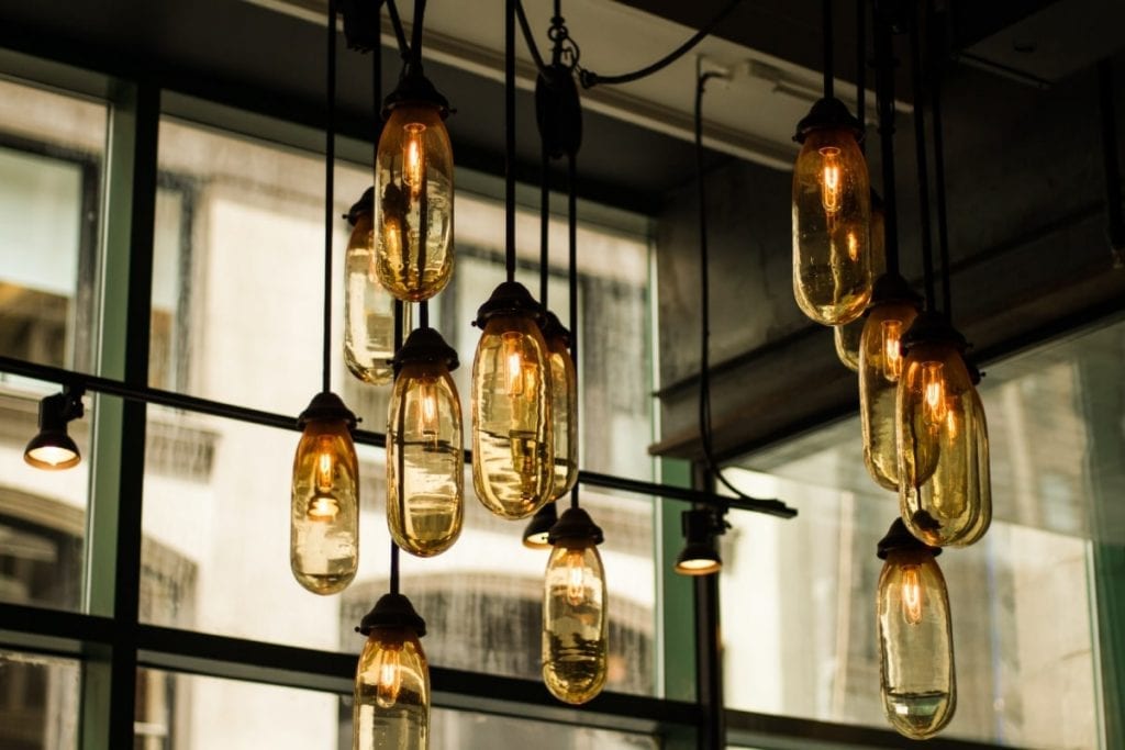 Exposed bulbs for industrial style bathrooms