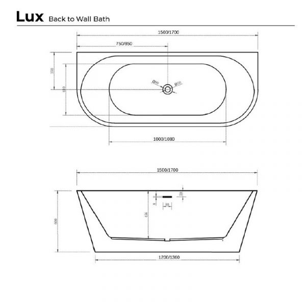 Lux Back to Wall Freestanding Bath 1500/1700mm 4