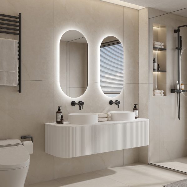 Bell 1500 Curved Vanity in Matt White with Double Basin 3