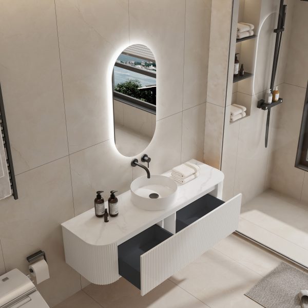 Bell 1500 Curved Vanity in Matt White with Single Basin 2