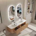 Bell 1500 Curved Vanity in Original Walnut with Double Basin - Image 2