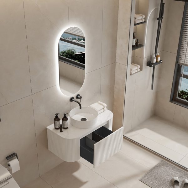 Bell 900 Curved Vanity in Matt White with Single Basin 2