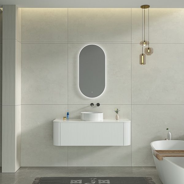 Bell 1200 Curved Vanity in Matt White with Single Basin