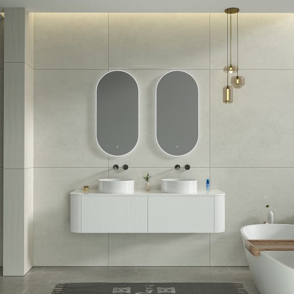 Bell 1500 Curved Vanity in Matt White with Double Basin