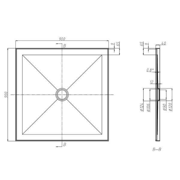 SMC Shower Base 90x90cm Centre Outlet 3