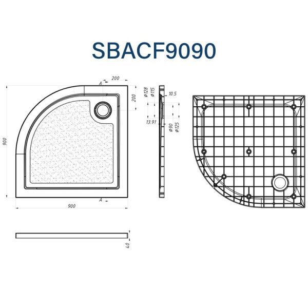 SMC Curved Shower Base 90x90cm Front Outlet 2