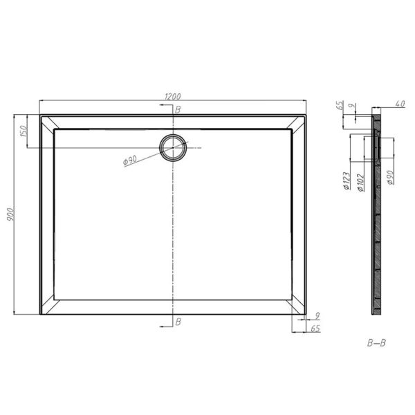 SMC Shower Base 120x90cm Rear Outlet 2