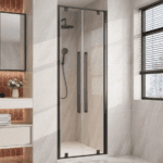 Double Pivot Door Shower Screen in Matt Black - Image 2